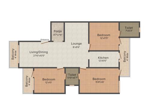 Omaxe Ambrosia (3BHK+2T (1,425 sq ft) Pooja Room 1425 sq ft) Omaxe Ambrosia (3BHK+2T (1,425 sq ft) Pooja Room 1425 sq ft)