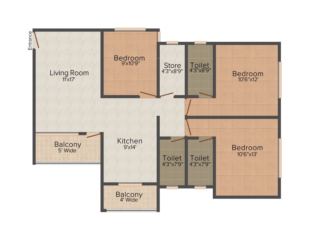 Shreeji Centrum (3BHK+3T (1,300 sq ft) 1300 sq ft)
