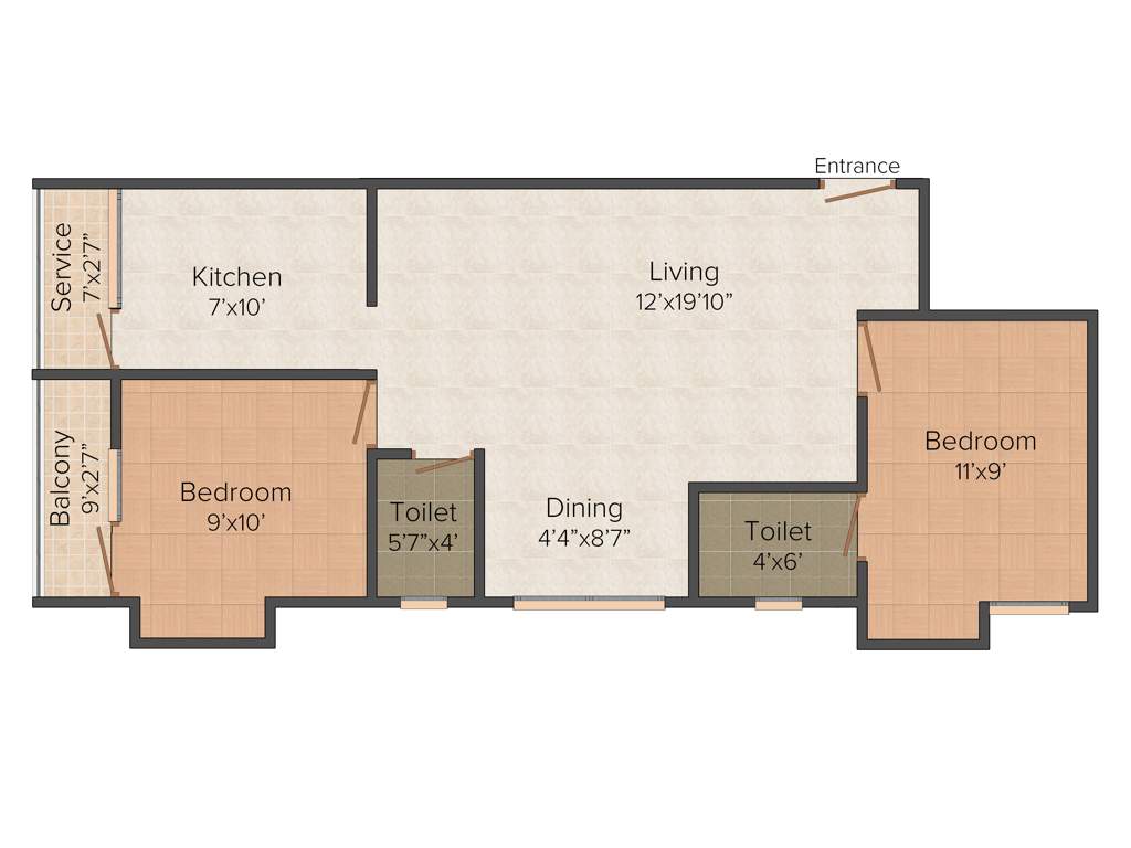 MM Sbi Colony (2BHK+2T (889 sq ft) 889 sq ft)