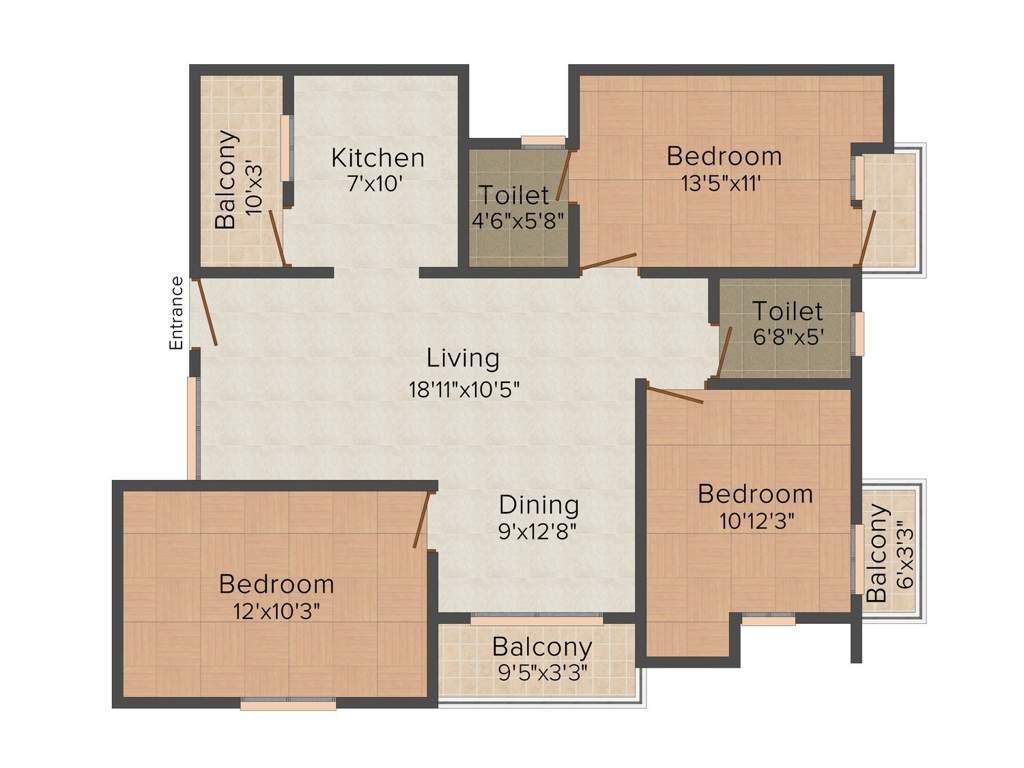 Aswin Crystal (3BHK+3T (1,260 sq ft) 1260 sq ft)