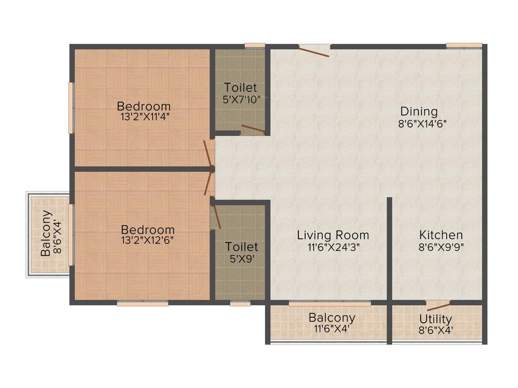 MSR Daffodils (2BHK+2T (1,368 sq ft) 1368 sq ft)
