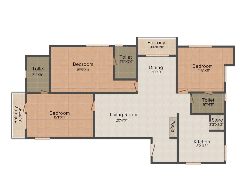 Green Meadows (3BHK+3T (1,650 sq ft) 1650 sq ft)