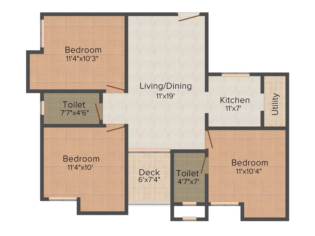 Stone Ocean Breeze (3BHK+3T (1,224 sq ft) 1224 sq ft)