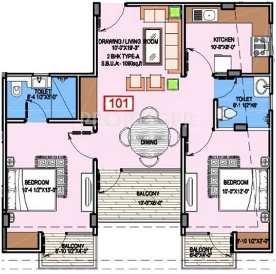 Unique Joy (2BHK+2T (1,090 sq ft) 1090 sq ft)