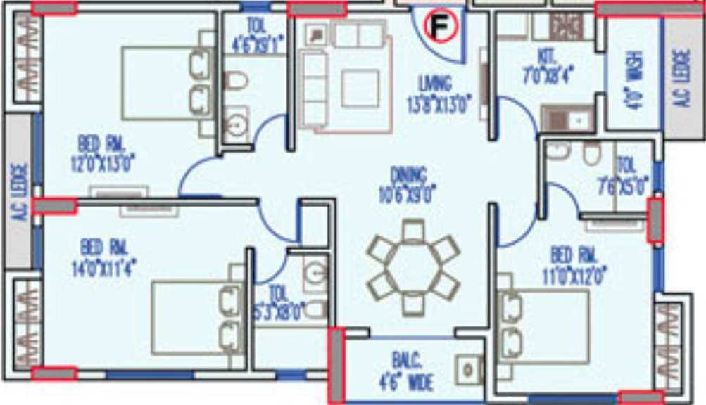 Merlin Legacy (3BHK+3T (1,827 sq ft) 1827 sq ft)