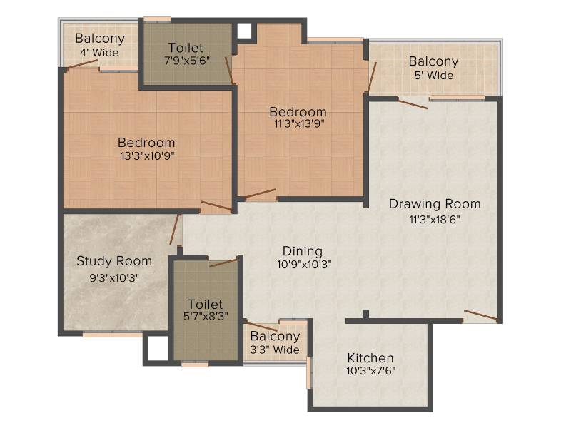 Sandwoods Sandwoods Opulencia (2BHK+2T (1,325 sq ft) + Study Room 1325 sq ft)