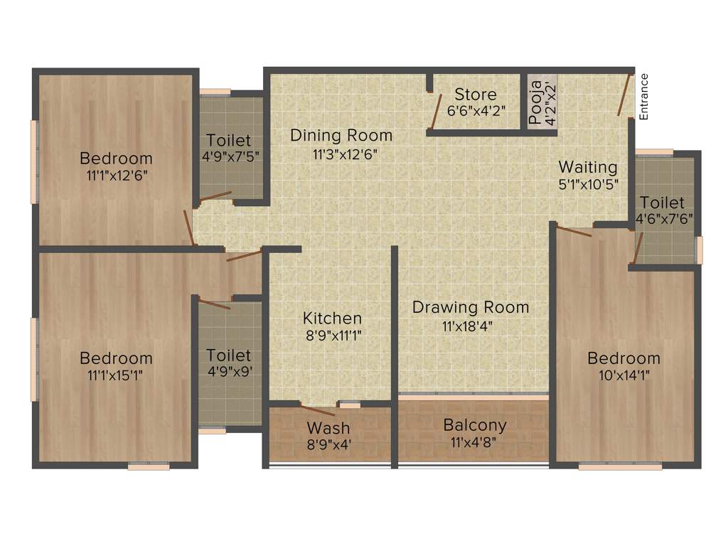 Merlin Opal (3BHK+3T (2,075 sq ft) Pooja Room 2075 sq ft)