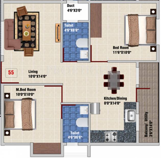 DS Skylishcious (2BHK+2T (940 sq ft) 940 sq ft)