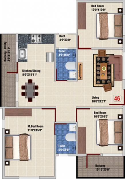 DS Skylishcious (3BHK+2T (1,302 sq ft) 1302 sq ft)