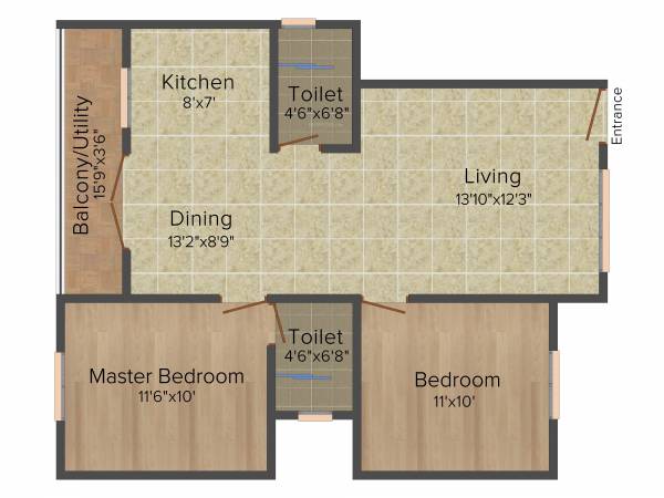 DS DSMAX SPLASH (2BHK+2T (1,035 sq ft) 1035 sq ft)