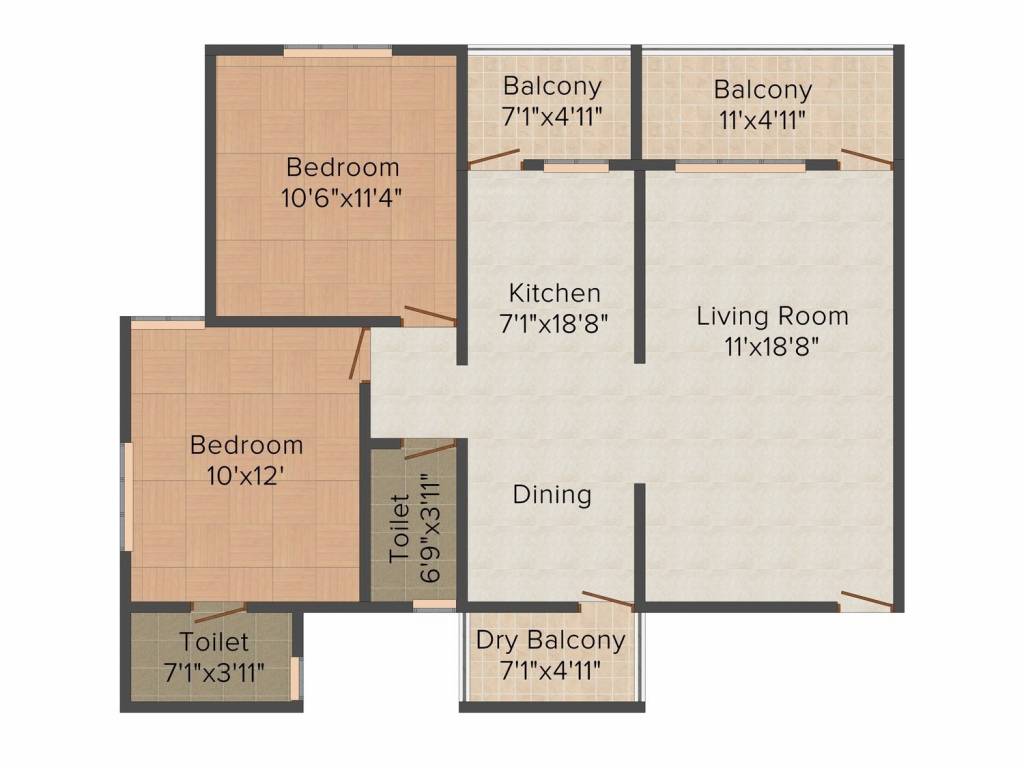 Immaculate Mountain View Residency (2BHK+2T (950 sq ft) 950 sq ft)