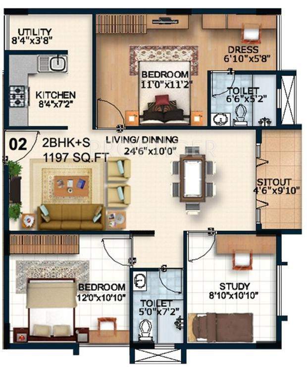 Alpine Fiesta (2BHK+2T (1,197 sq ft) + Study Room 1197 sq ft)