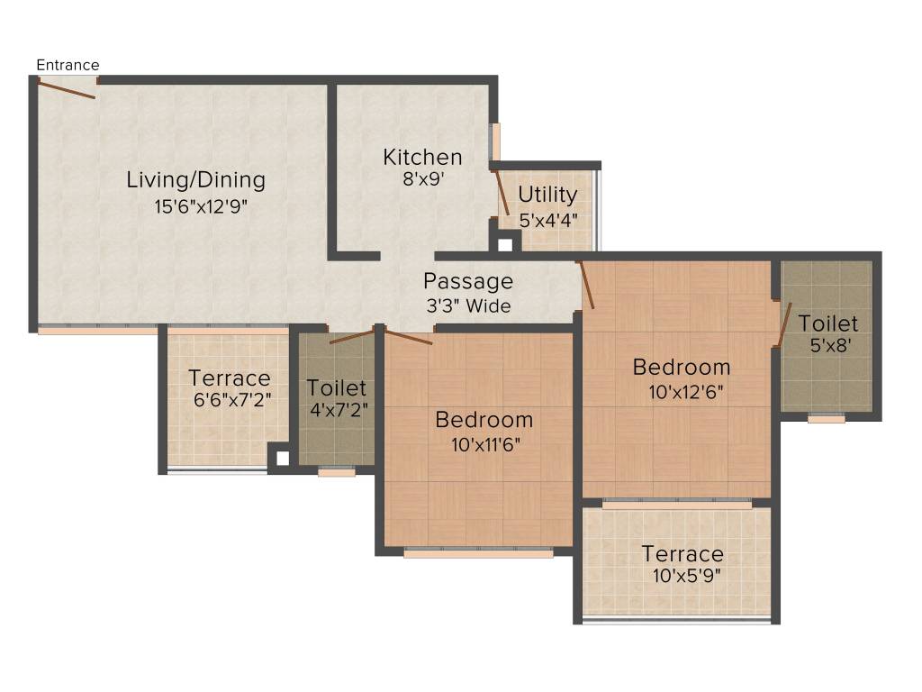 Rama Krystal City (2BHK+2T (1,027 sq ft) 1027 sq ft)