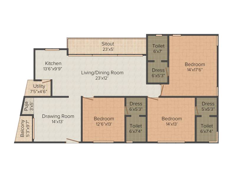 Fortune Skyline (3BHK+3T (1,783 sq ft)   Pooja Room 1783 sq ft)