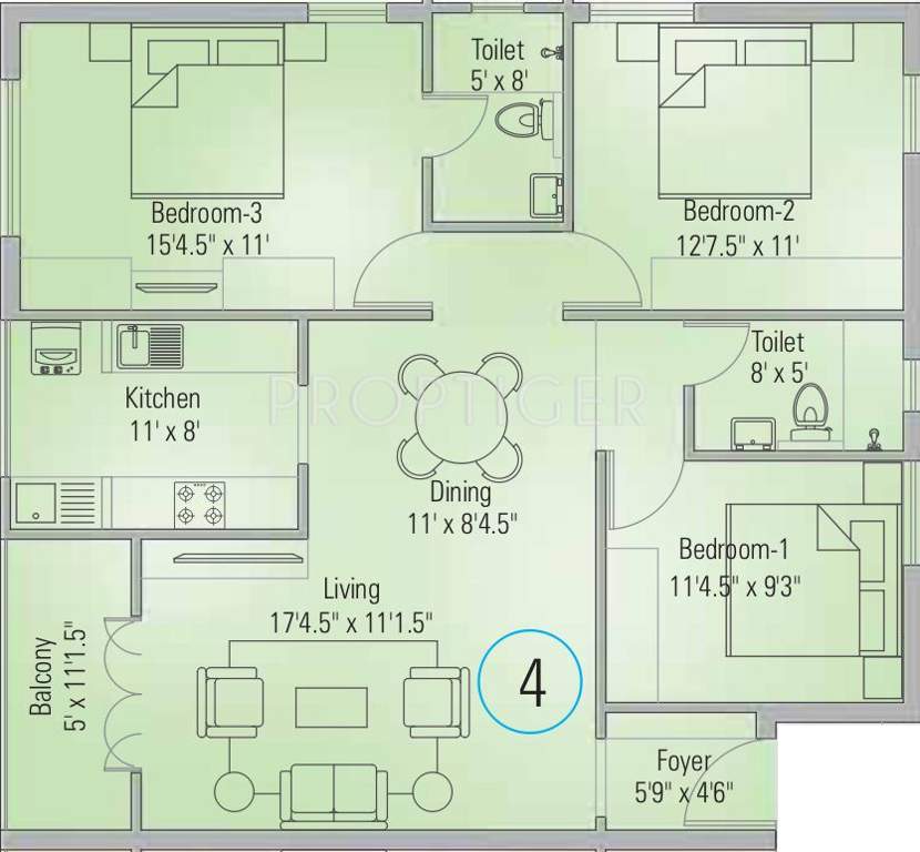 Appaswamy The Bloomingdale (3BHK+2T (1,363 sq ft) 1363 sq ft)