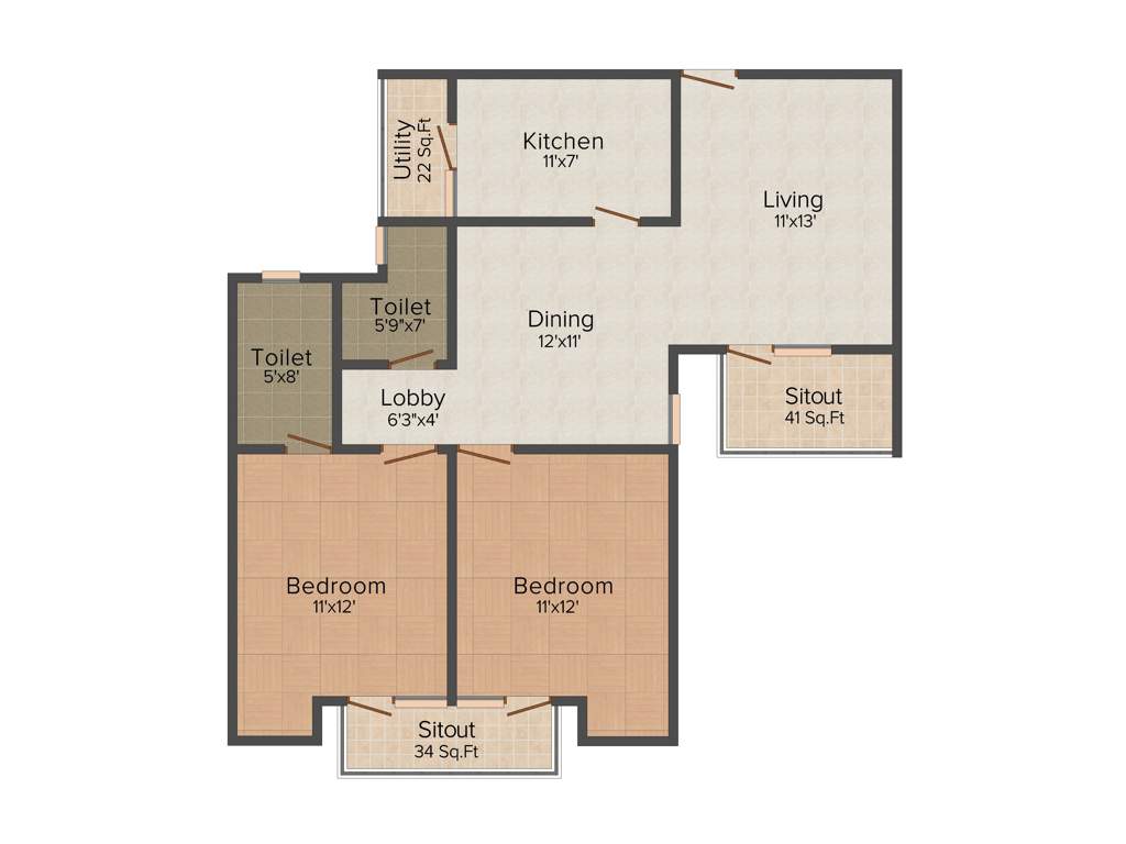 Vipul Lavanya (2BHK+2T (1,225 sq ft) 1225 sq ft)