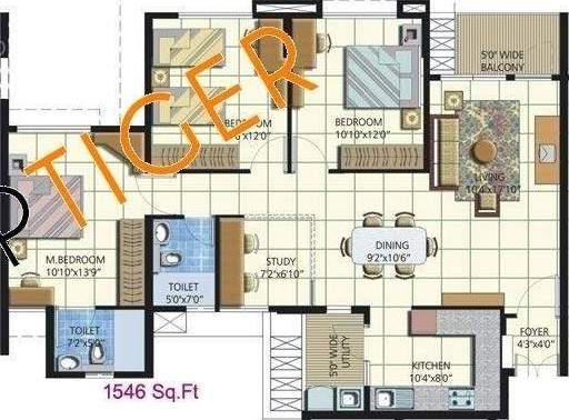 Embassy Residency (3BHK+2T (1,546 sq ft) 1546 sq ft)