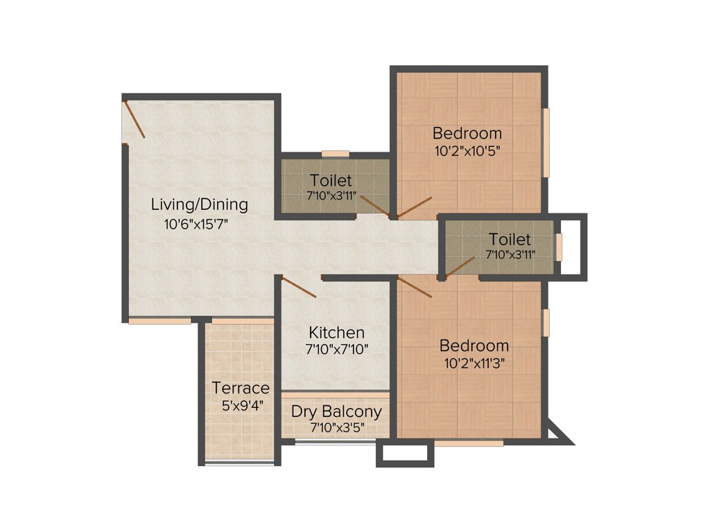 B Orbit Bonneville (2BHK+2T (832 sq ft) 832 sq ft)