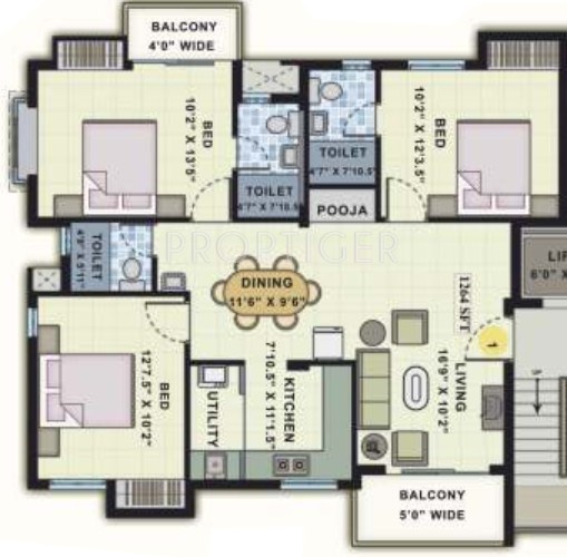 Navin Sumathi (3BHK+3T (1,264 sq ft) 1264 sq ft)