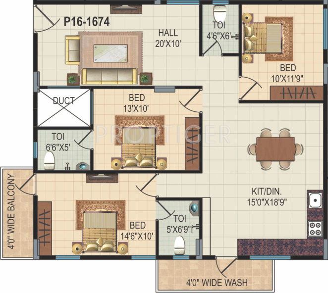 EAPL Sri Tirumala Sarovar (3BHK+3T (1,674 sq ft) 1674 sq ft)