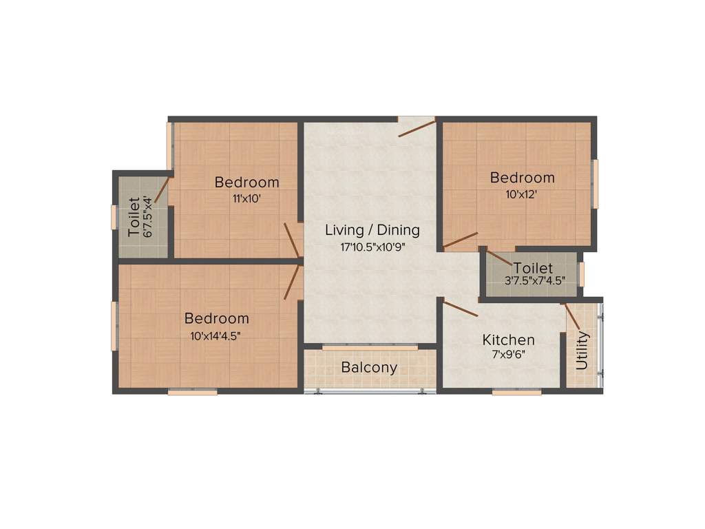 Ganga Aashika Apartments (3BHK+2T (954 sq ft) 954 sq ft)