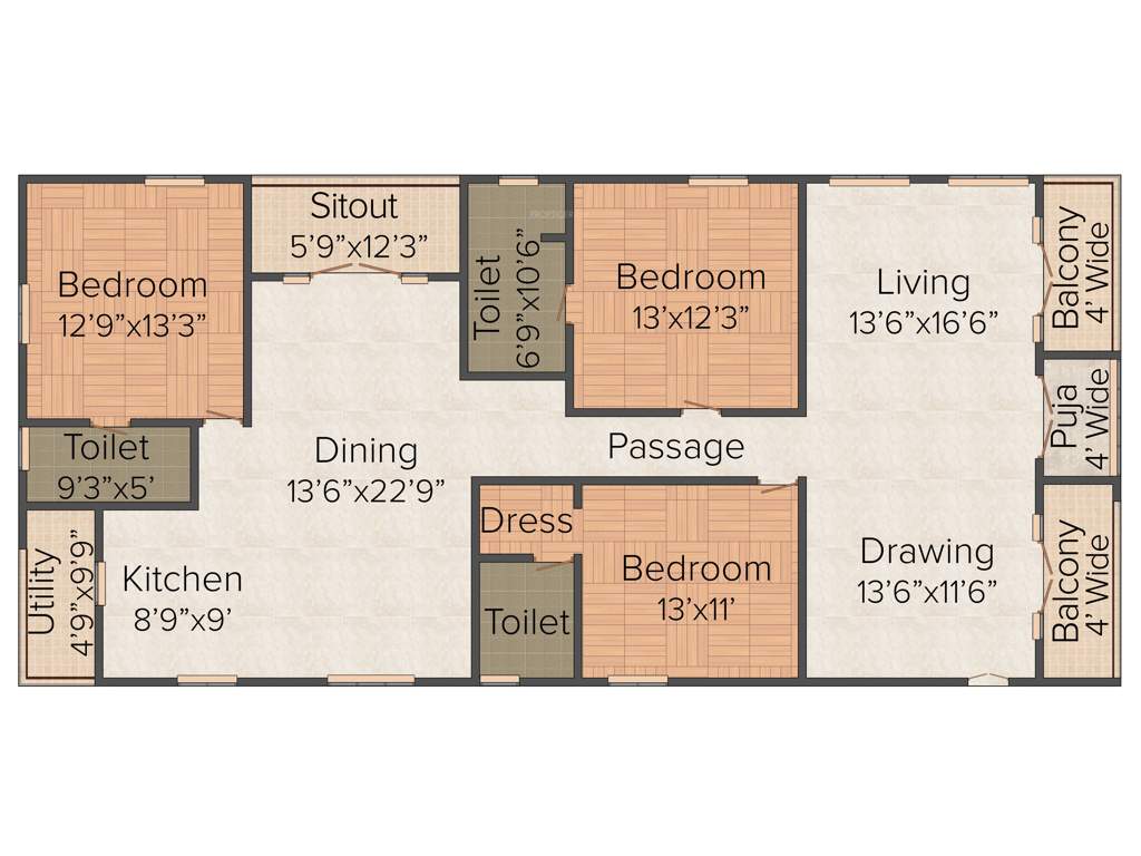 Lahari Park (3BHK+3T (2,425 sq ft)   Pooja Room 2425 sq ft)