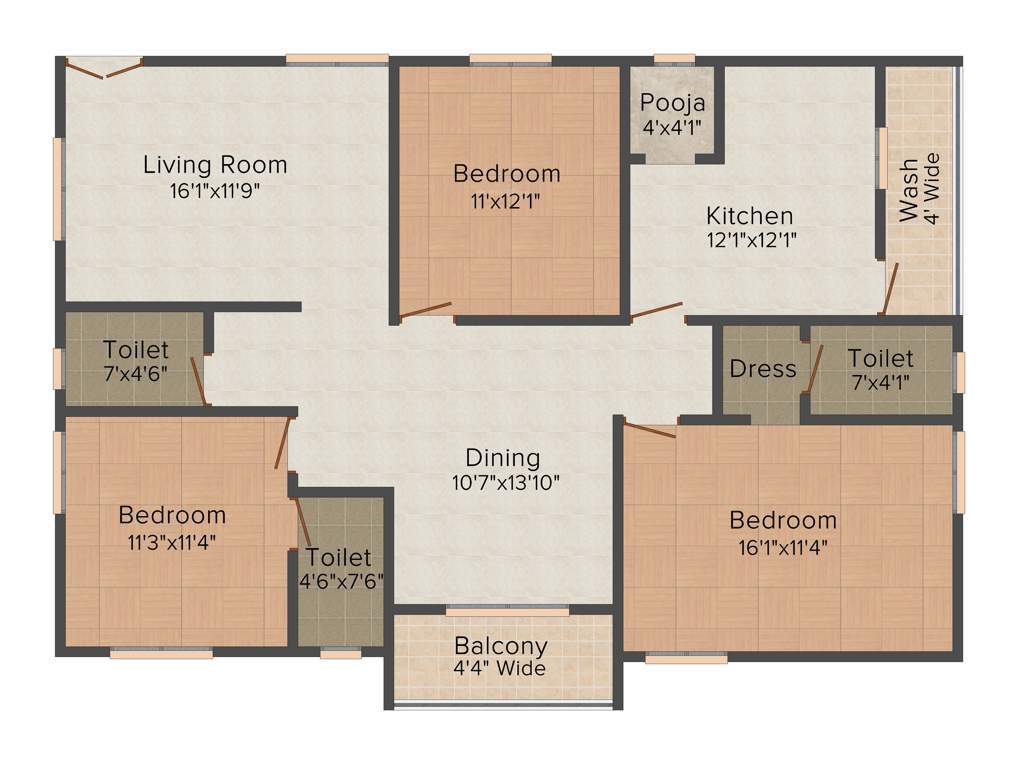 Lahari Greens (3BHK+3T (1,605 sq ft) Pooja Room 1605 sq ft)
