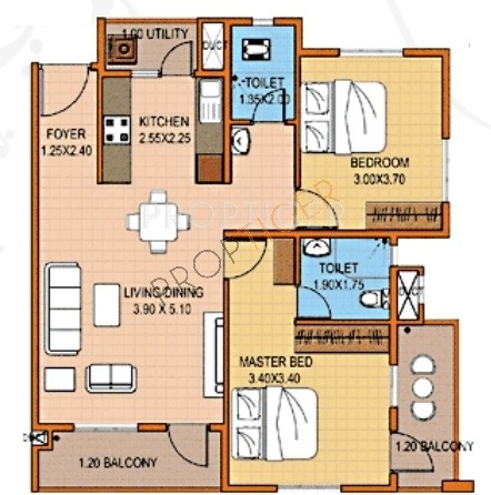 Oceanus Greendale Phase I (2BHK+2T (1,042 sq ft) 1042 sq ft)
