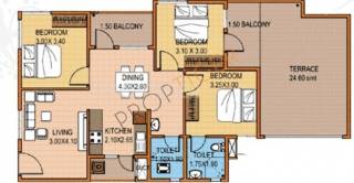 Oceanus Greendale Phase I (3BHK+2T (1,087 sq ft) 1087 sq ft)