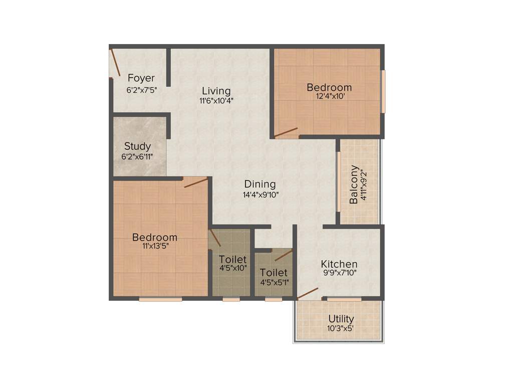 SkyGold Elegance (2BHK+2T (1,220 sq ft) + Study Room 1220 sq ft)