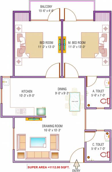 Floor Plan (2BHK+2T (1,112 sq ft) 1112 sq ft) JSR Housing Ashoka City Floor Plan (2BHK+2T (1,112 sq ft) 1112 sq ft)