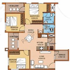 Oceanus Greendale Phase I (3BHK+2T (1,098 sq ft) 1098 sq ft)