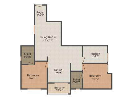 1249 Sq Ft 2 Bhk Floor Plan Image Sfs Homes Cyber Palms Ivory