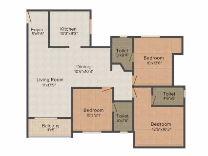 1444 Sq Ft 3 Bhk Floor Plan Image Sfs Homes Cyber Palms Ivory