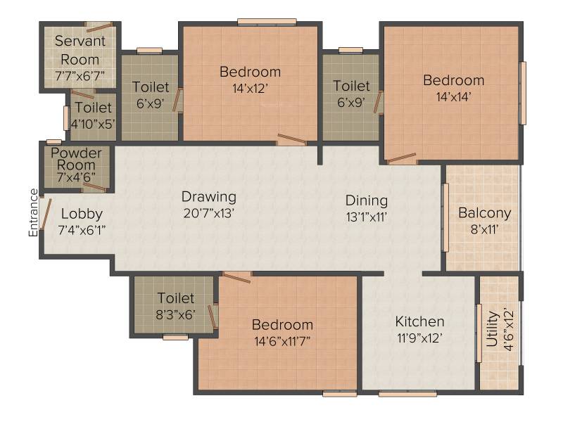 Felicity Solitaire (3BHK+4T (2,205 sq ft) + Servant Room 2205 sq ft)