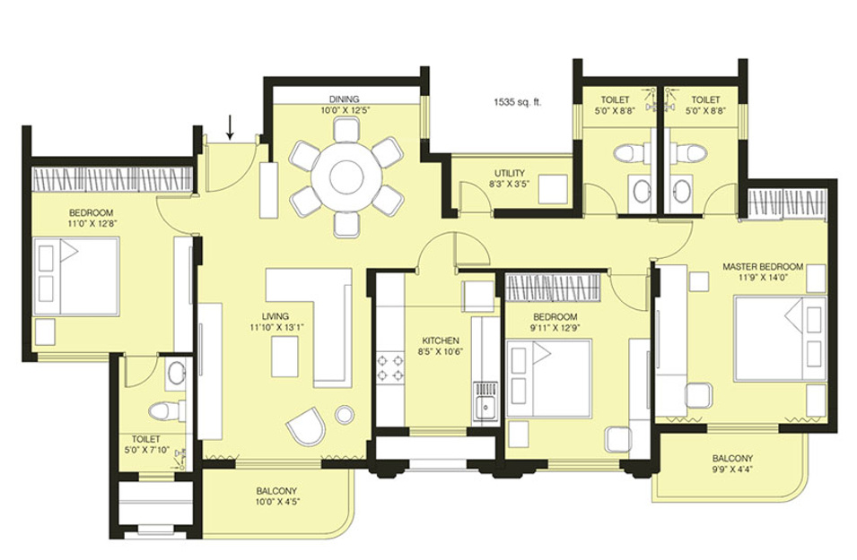 Peninsula Ashok Astoria (3BHK+3T (1,535 sq ft) + Study Room 1535 sq ft)