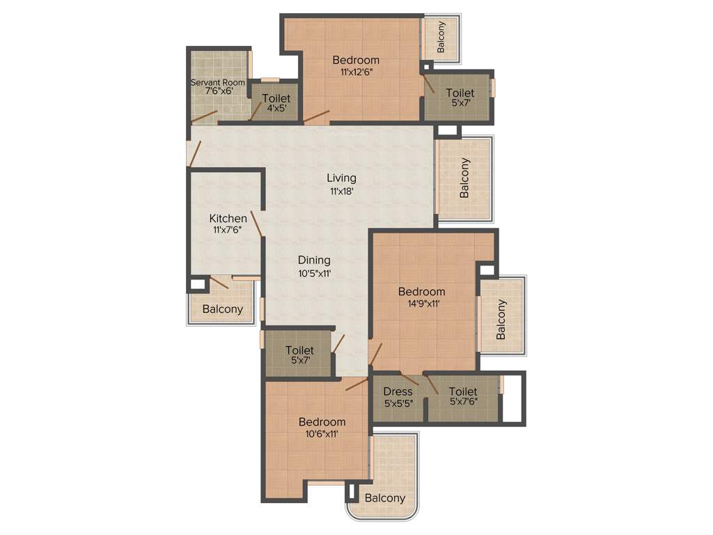 Satya Platina (3BHK+4T (1,947 sq ft)   Servant Room 1947 sq ft)