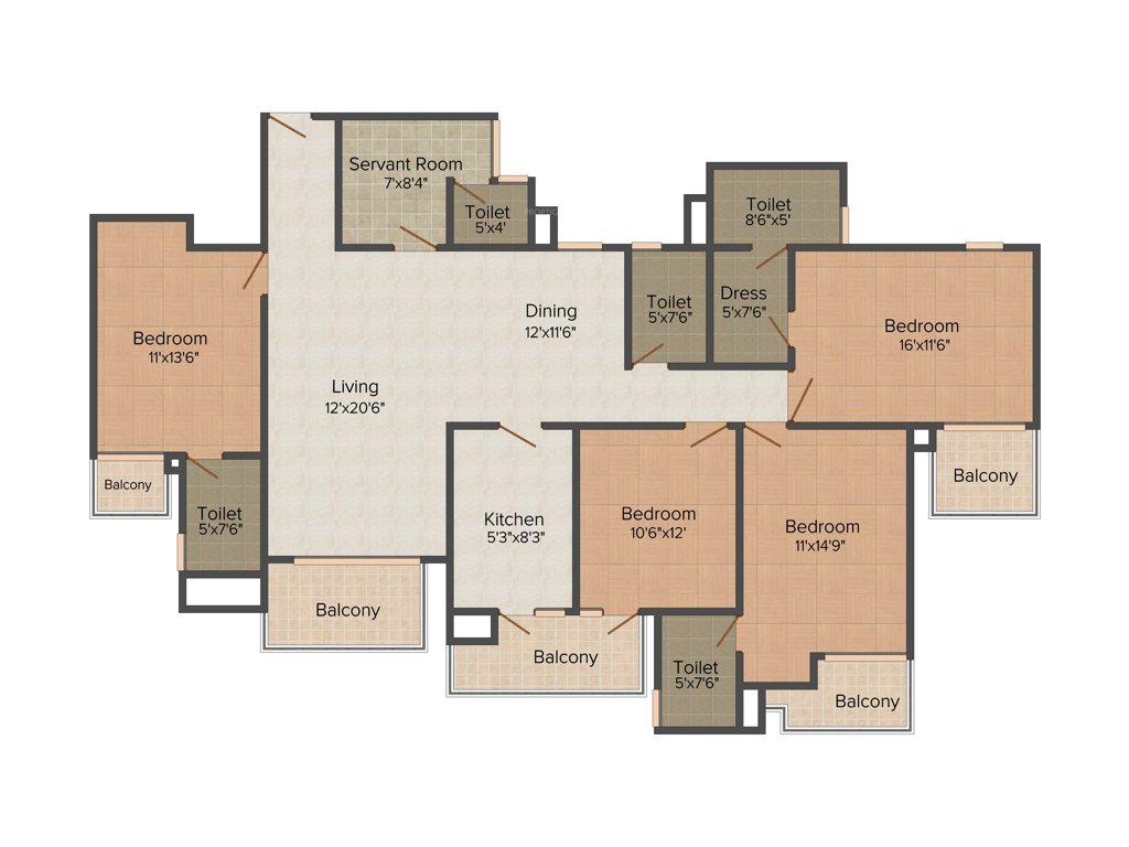 Satya Platina (4BHK+5T (2,605 sq ft)   Servant Room 2605 sq ft)