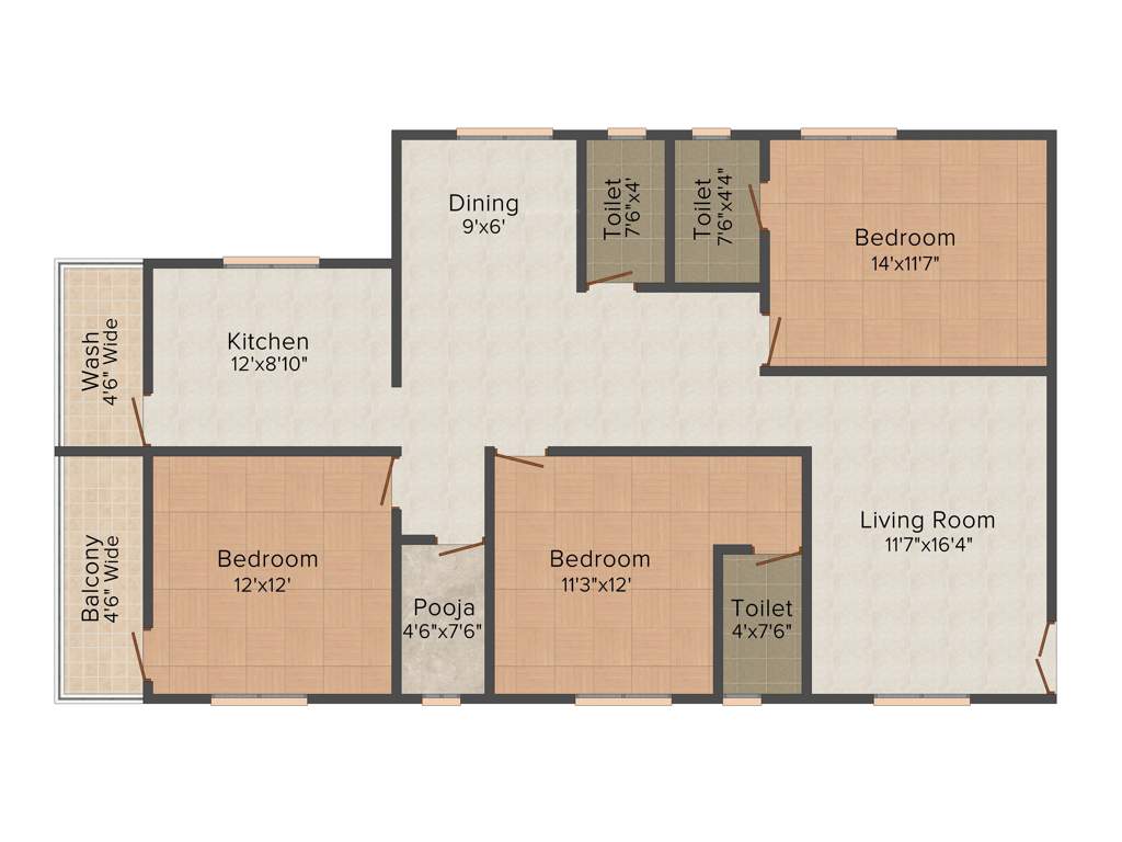 Lahari Greens (3BHK+3T (1,675 sq ft) Pooja Room 1675 sq ft)