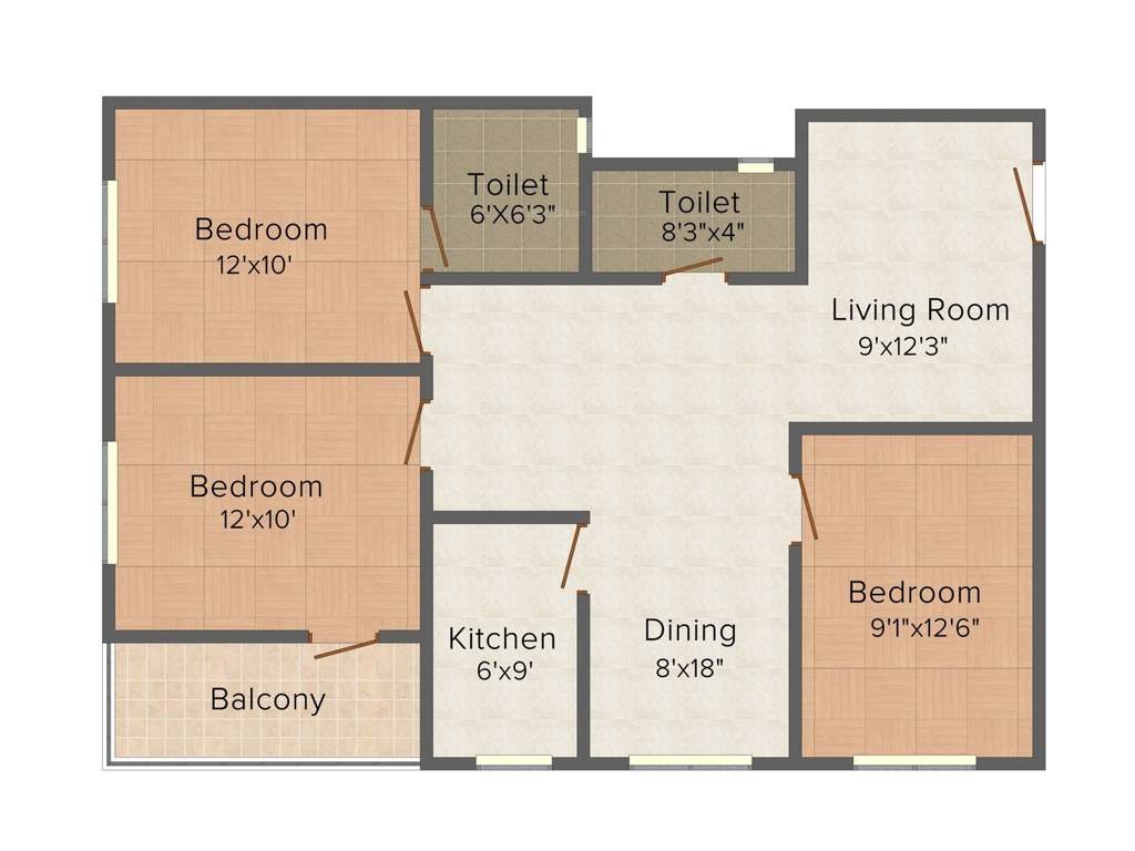 GPS Meena Sunrise (3BHK+2T (1,266 sq ft) 1266 sq ft)