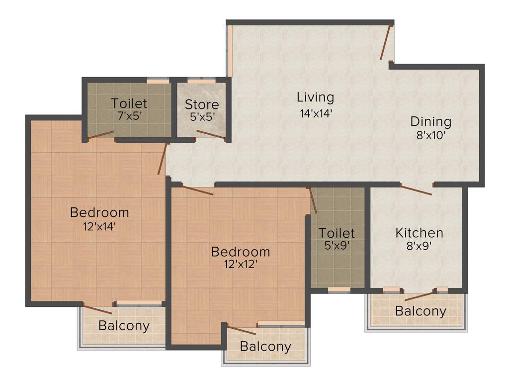 Nalanda Crown (2BHK+3T (1,250 sq ft) 1250 sq ft)