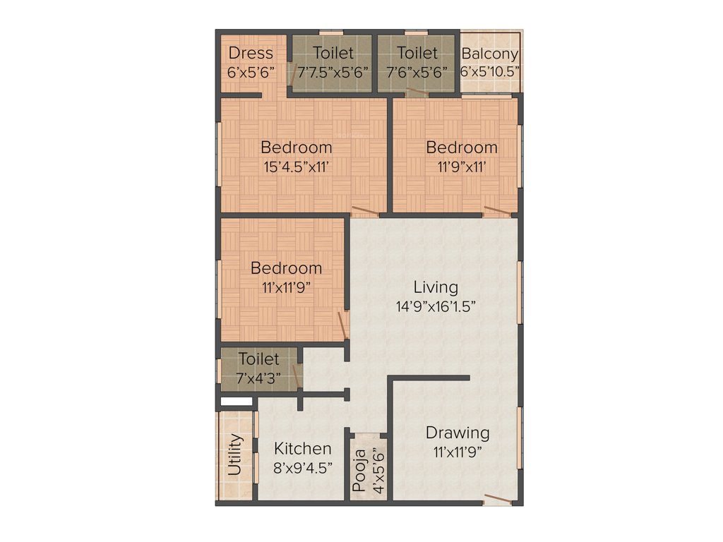 Riddhi Zoa (3BHK+3T (1,550 sq ft) 1550 sq ft)