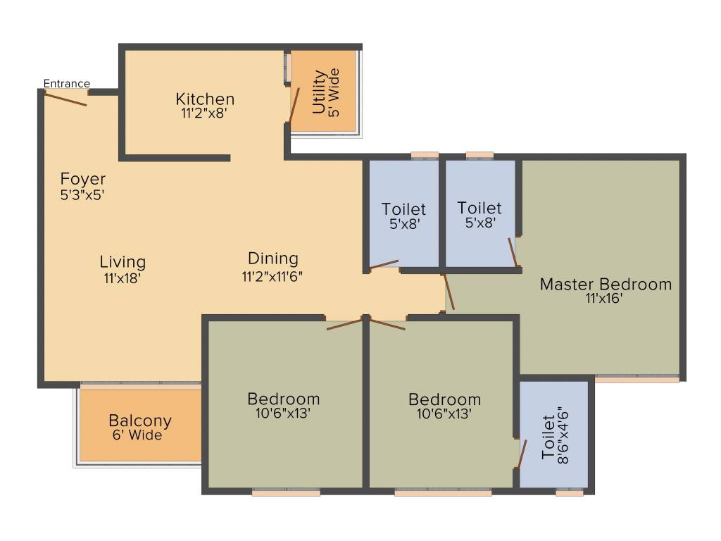 SAF Snowdrops (3BHK+3T (1,489 sq ft) 1489 sq ft)