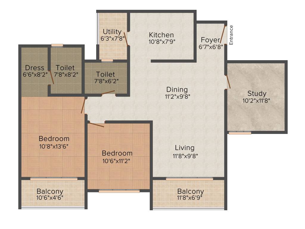 Koncept Lake View (2BHK+2T (1,460 sq ft) Study Room 1460 sq ft) Koncept Lake View (2BHK+2T (1,460 sq ft) Study Room 1460 sq ft)