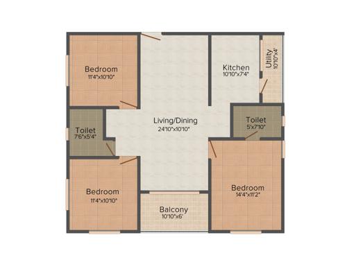 Modi Mayflower Grande (3BHK+2T (1,400 sq ft) 1400 sq ft)