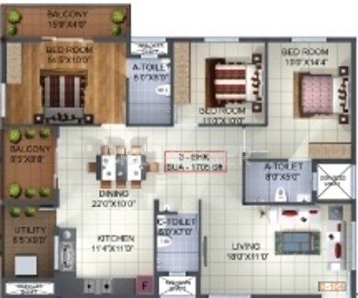 SV Heights (3BHK+3T (1,671 sq ft) 1671 sq ft)