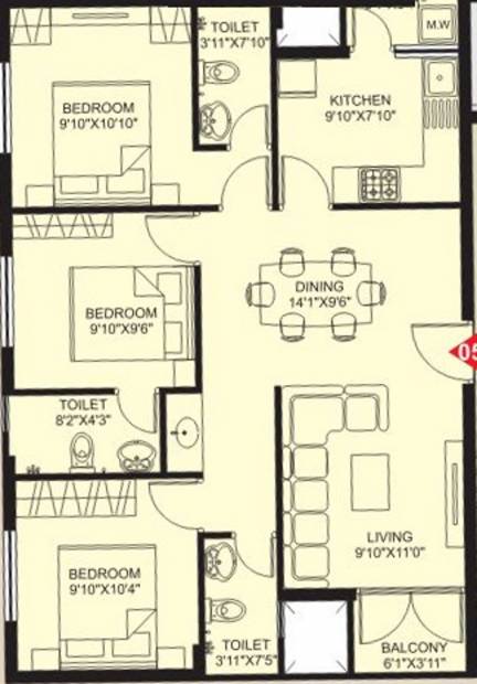 Plama Nest (3BHK+3T (1,143 sq ft) 1143 sq ft)