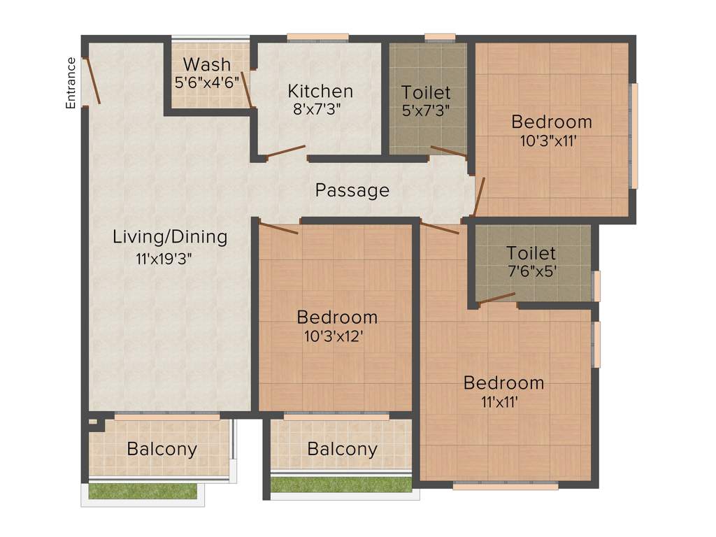 Siddha Happyville (3BHK+2T (1,310 sq ft) 1310 sq ft)