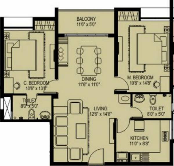 Plama Crest (2BHK+2T (1,160 sq ft) 1160 sq ft)