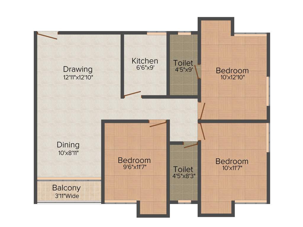 Hans Rezidency (3BHK+2T (1,290 sq ft) 1290 sq ft)